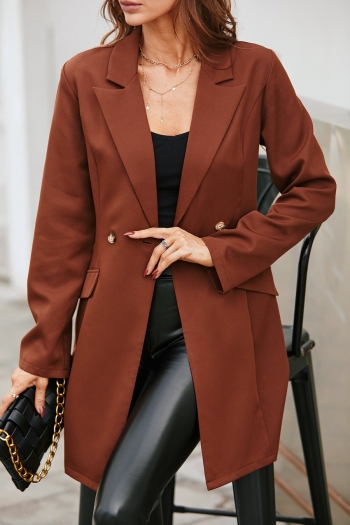 autumn&winter new stylish solid color non-stretch double-breasted loose all-match casual midi jacket
