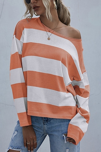 autumn & winter new 4 colors knitted contrast color stripe slight stretch long sleeve crew neck stylish casual all-match sweater