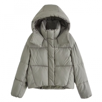 xs-l winter new solid color non-stretch zip-up pocket button hooded high quality fashion casual cotton jacket