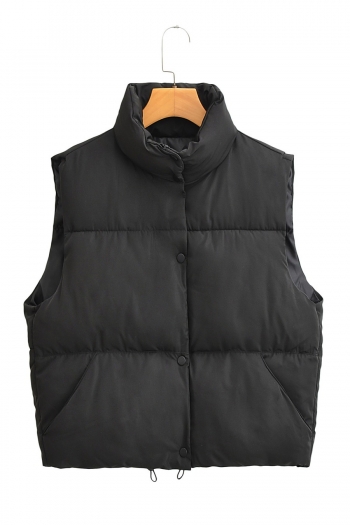winter new solid color non-stretch zip-up drawstring single-breasted pocket high quality stylish cotton vest jacket