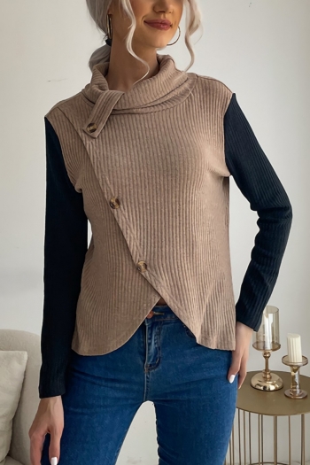 autumn & winter new knitted contrast color slight stretch long sleeve single breasted irregular stylish all-match sweater