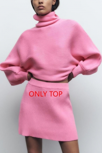 autumn new stylish solid color high-collar long sleeve ribbed knit casual sweater