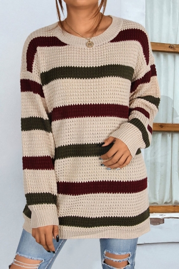 contrast color stripe knitted slight stretch casual sweater