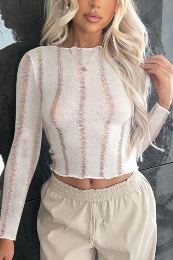 two colors hollow knitted slight stretch sexy crop thin sweater