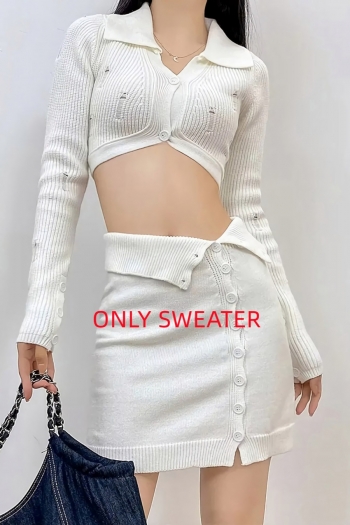 three colors kitted stretch single-breasted stylish all-match crop sweater