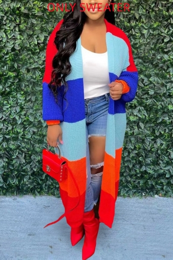 plus size 3 colors contrast color knitted stretch stylish cardigan sweater