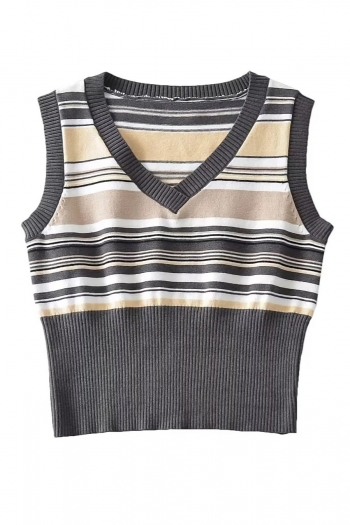 stripe knitted slight stretch v-neck stylish all-match tank top