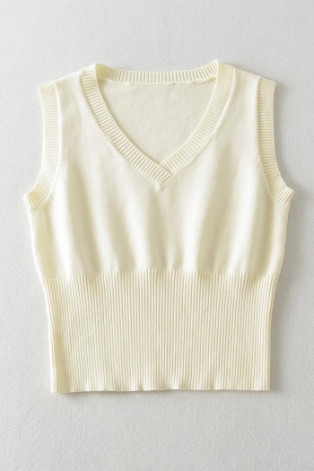 three colors knitted slight stretch v-neck stylish all-match tank top