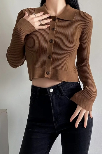 four colors ribbed knit slight stretch single-breasted stylish thin crop sweater