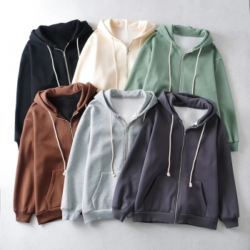 winter 6 colors slight stretch velvet hooded zip-up pocket stylish outerwear