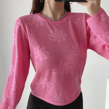 two colors flower knitted slight stretch stylish all-match thin sweater