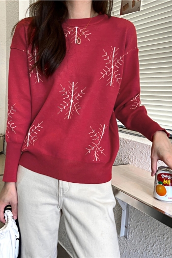 stretch ribbed knit christmas snowflake printing casual sweaters