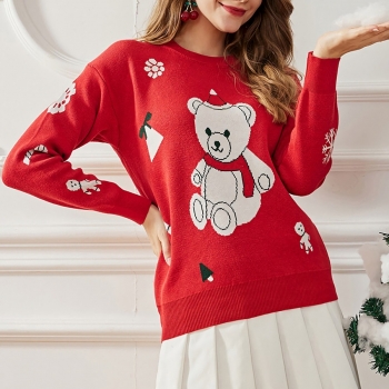 stretch ribbed knit bear printing casual sweaters