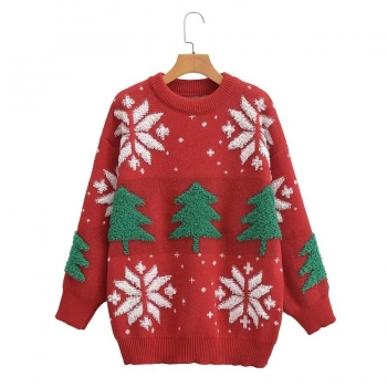 christmas new stretch knitted snowflake christmas tree stylish casual sweater