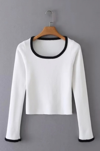 contrast color spliced stretch long sleeves stylish casual knitted sweater
