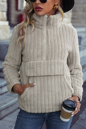 plus size polar fleece slight stretch zip-up pocket stylish warm outerwear
