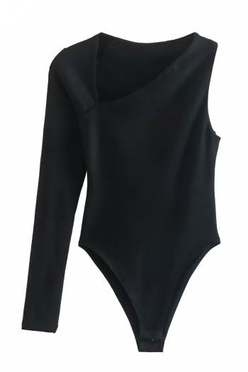 new solid color stretch irregular long sleeves slim stylish bodysuit