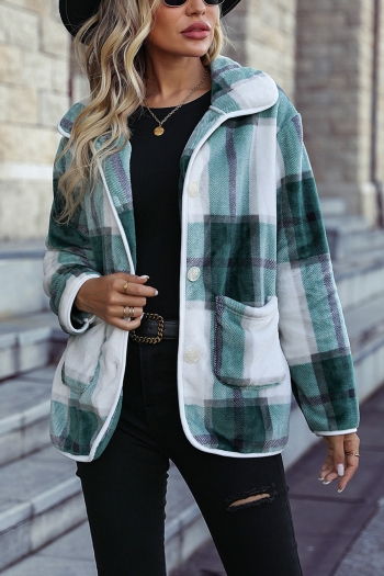 plus size plaid flannel slight stretch single-breasted pocket casual warm jacket