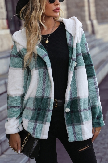 plus size plaid flannel slight stretch hooded pocket casual warm outerwear