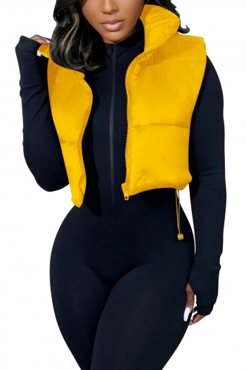 Plus size non-stretch simple 6-colors zip-up drawstring warm vest(vest only)