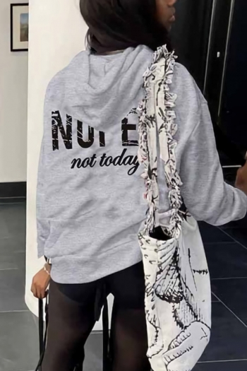 plus size letter fixed print slight stretch hooded casual sweatshirt