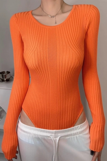 four colors knitted slight stretch long sleeve slim stylish all-match bodysuit