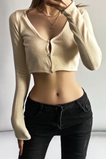 three colors slight stretch single-breasted sexy thin crop knitted sweater