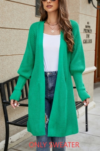 new 5 colors stretch knitted with belt long sleeves stylish mid length sweater