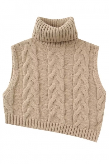 pure color twist knit slight stretch turtleneck stylish all-match sweater vest