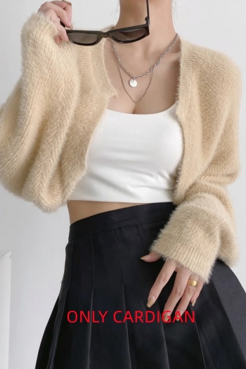six colors slight stretch stylish all-match crop fuzzy knitted cardigan sweater