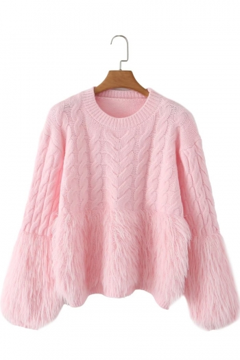 slight stretch lantern-sleeve stylish fuzzy knitted sweater
