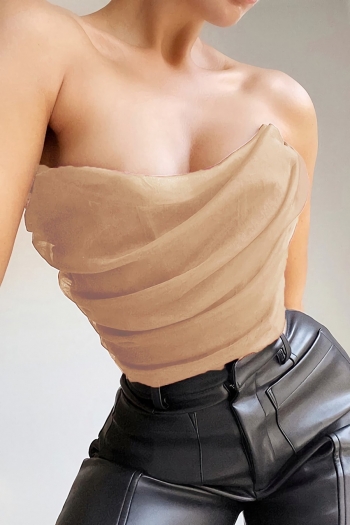xs-2xl plus size slight stretch mesh half-see through boned sexy crop vest