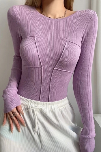 slight stretch solid color 4-colors knitted slim long-sleeved casual bodysuit