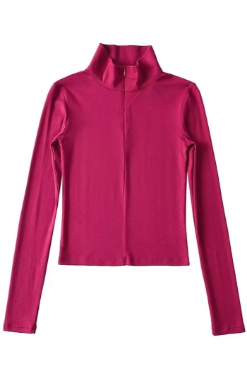 slight stretch 5 colors velvet high-neck zip-up stylish all-match top
