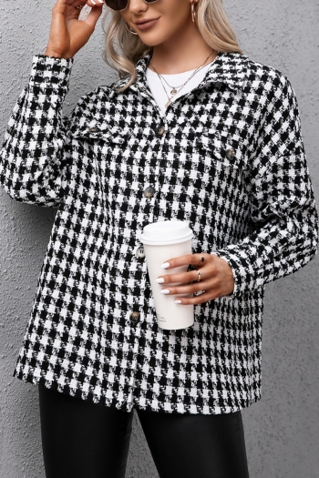 inelastic houndstooth lapel button with pocket casual outerwear