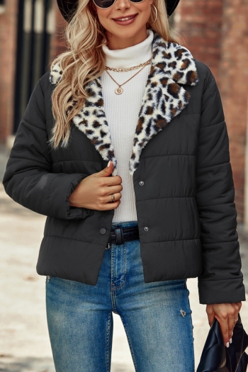 inelastic leopard plush collar with cotton casual warm outerwear