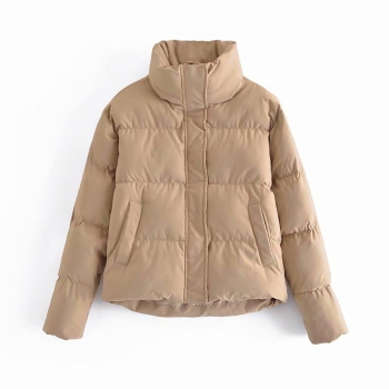 non-stretch solid color zip-up pocket non-stretch casual warm down jacket