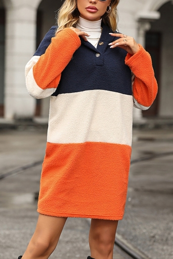 plus size contrast color teddy fleece slight stretch hooded casual sweatshirt