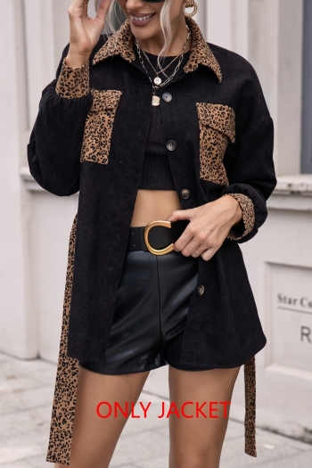new leopard print spliced slight stretch single-breasted stylish jacket(no belt)