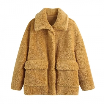 xs-l non-stretch zip-up pocket berber fleece casual loose warm jacket