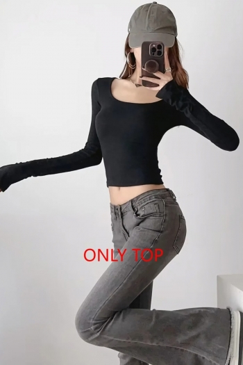 new 4 colors stretch solid color long sleeve slim fashion top