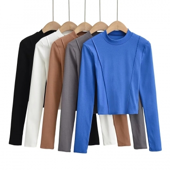five colors stretch crew neck long sleeves casual t-shirt