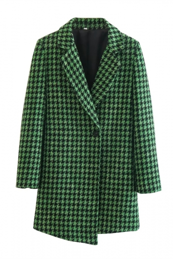 non-stretch houndstooth single-breasted loose mid-length casual woolen coat