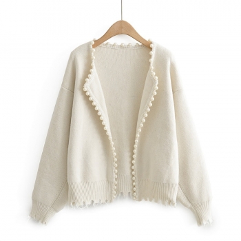 slight stretch solid color pearl casual knitted cardigan jacket