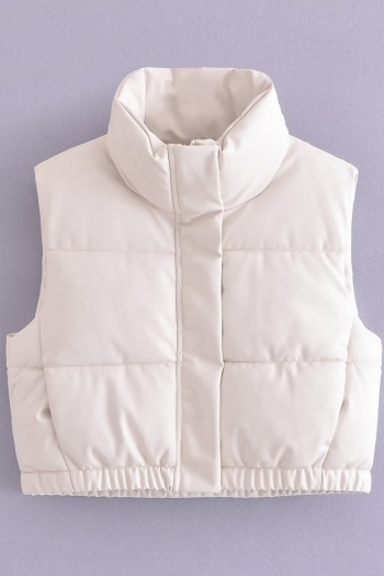 xs-l non-stretch simple solid color pu zip-up stylish casual vest