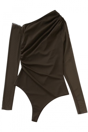 xs-l slight stretch mesh see-through slim shirring sexy bodysuit