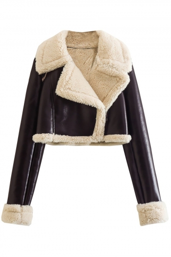 xs-xl two colors non-stretch pu berber fleece zip-up warm fashion jacket