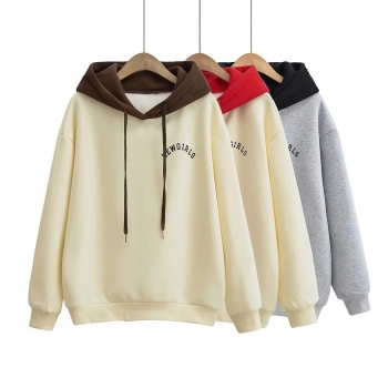 new 3 colors slight stretch hooded letter fixed print fleece casual sweatshirt