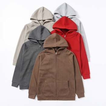 five colors non-stretch solid color hooded zip-up pocket casual sweatshirt