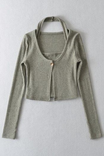 slight stretch solid color 5-colors ribbed knit cardigan jacket with halter vest